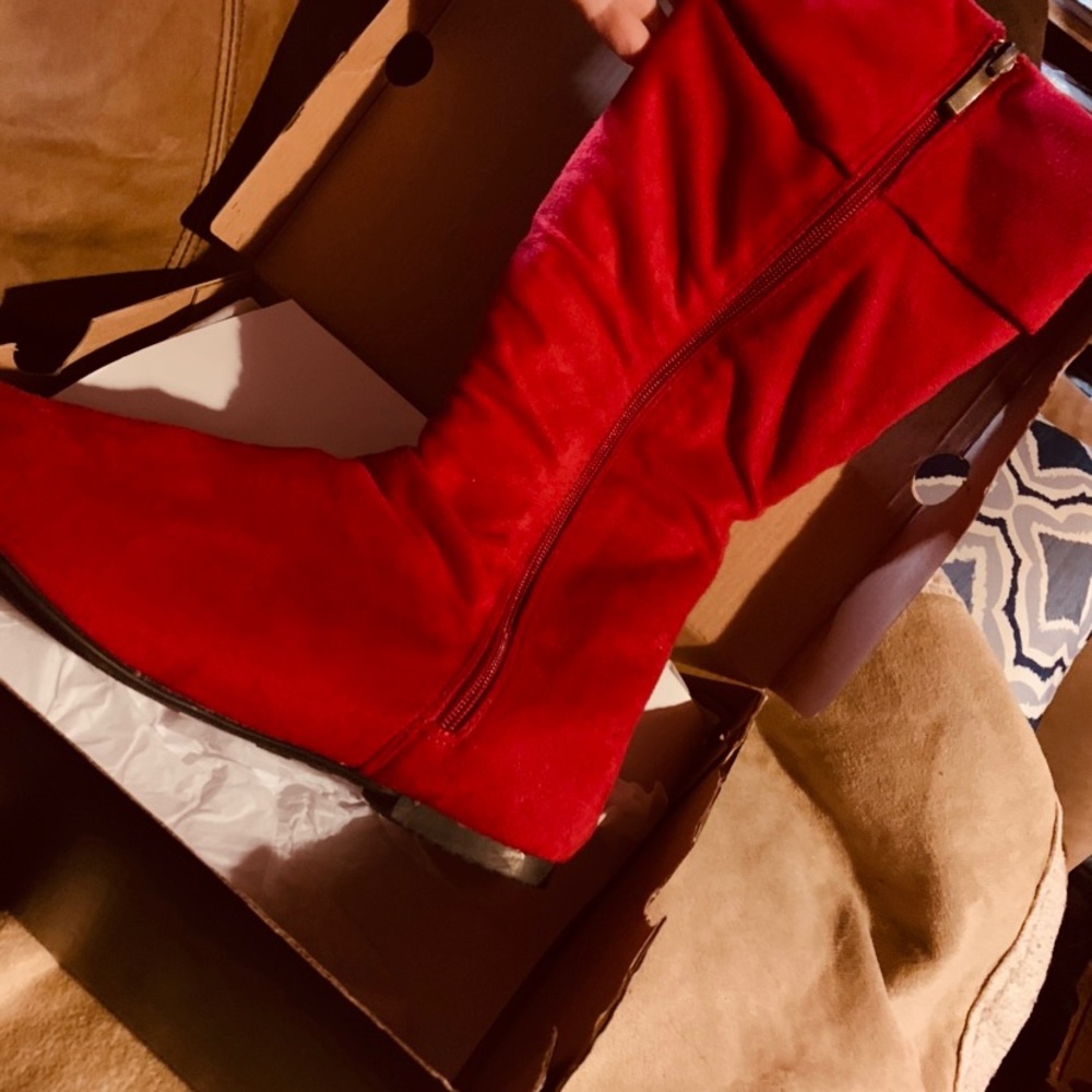 Red suede boots